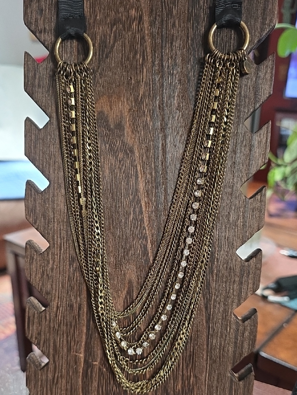 Vera Wang Layered Gold-Tone Multi-Chain Necklace with Crystal Accents